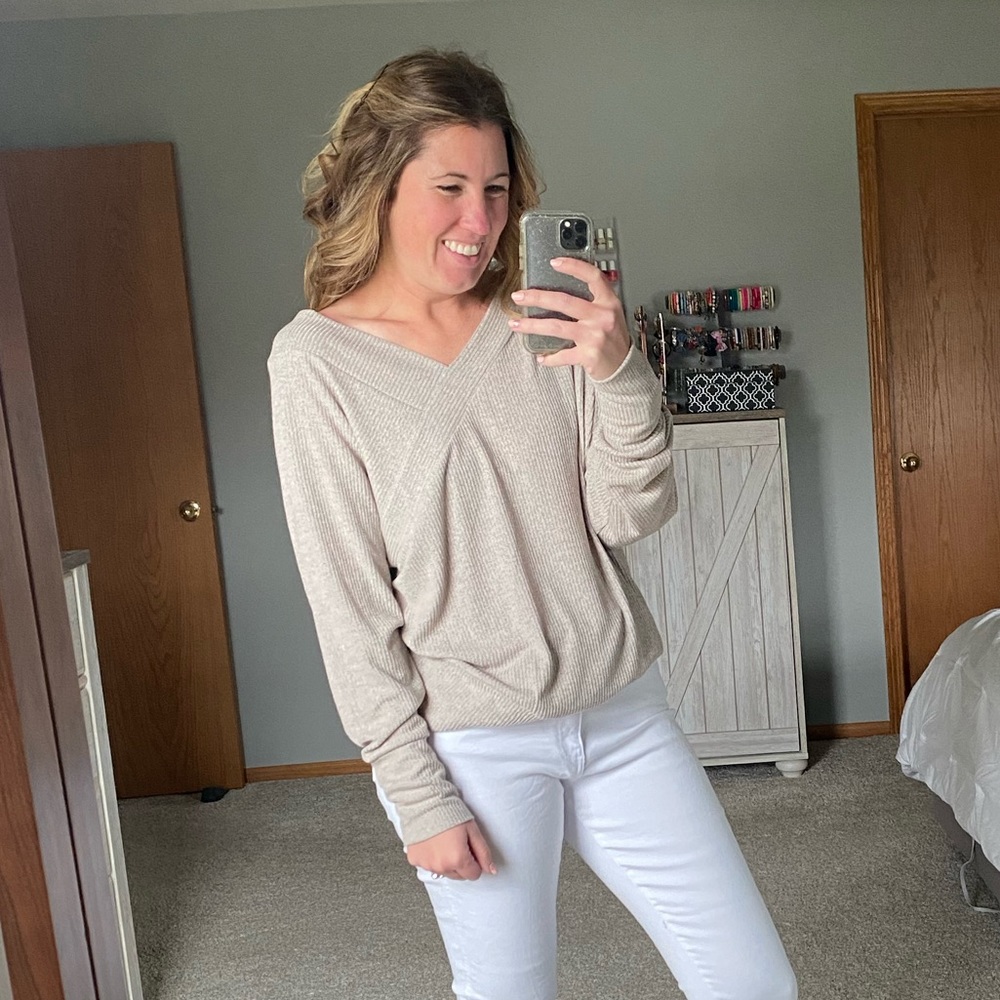 Stella & Dot Ribbed Double V Neck Sweater